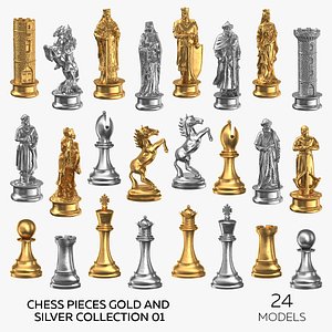 3D Chess Pieces Gold and Silver Collection 01 - 24 models