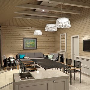wooden house interior 3d obj