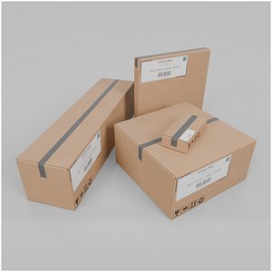 3D model Mixed Size Cardboard Boxes - Rigged and Customizable Set