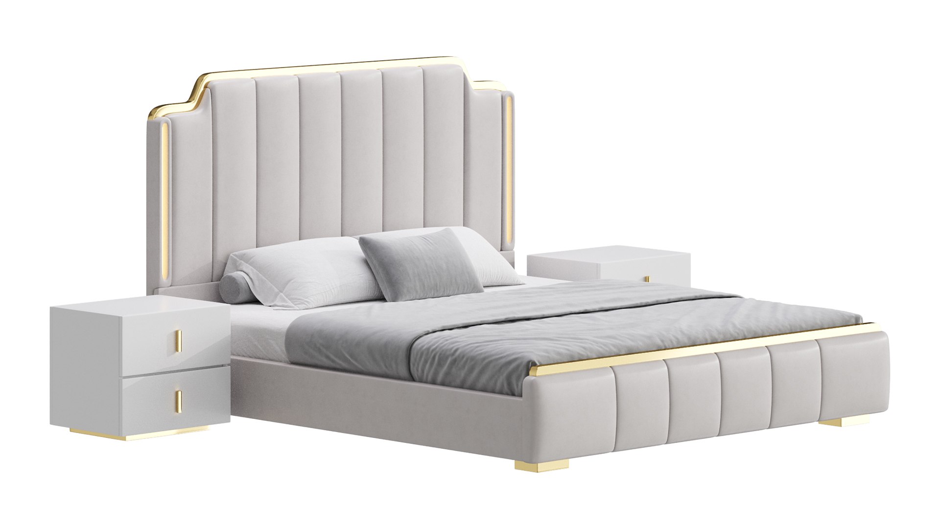 Glam Beige Upholstered Bed 3D Model - TurboSquid 2224861