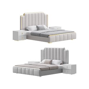 Glam Beige Upholstered Bed 3D model