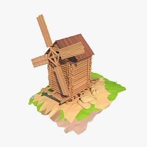 Cartoon wooden windmill