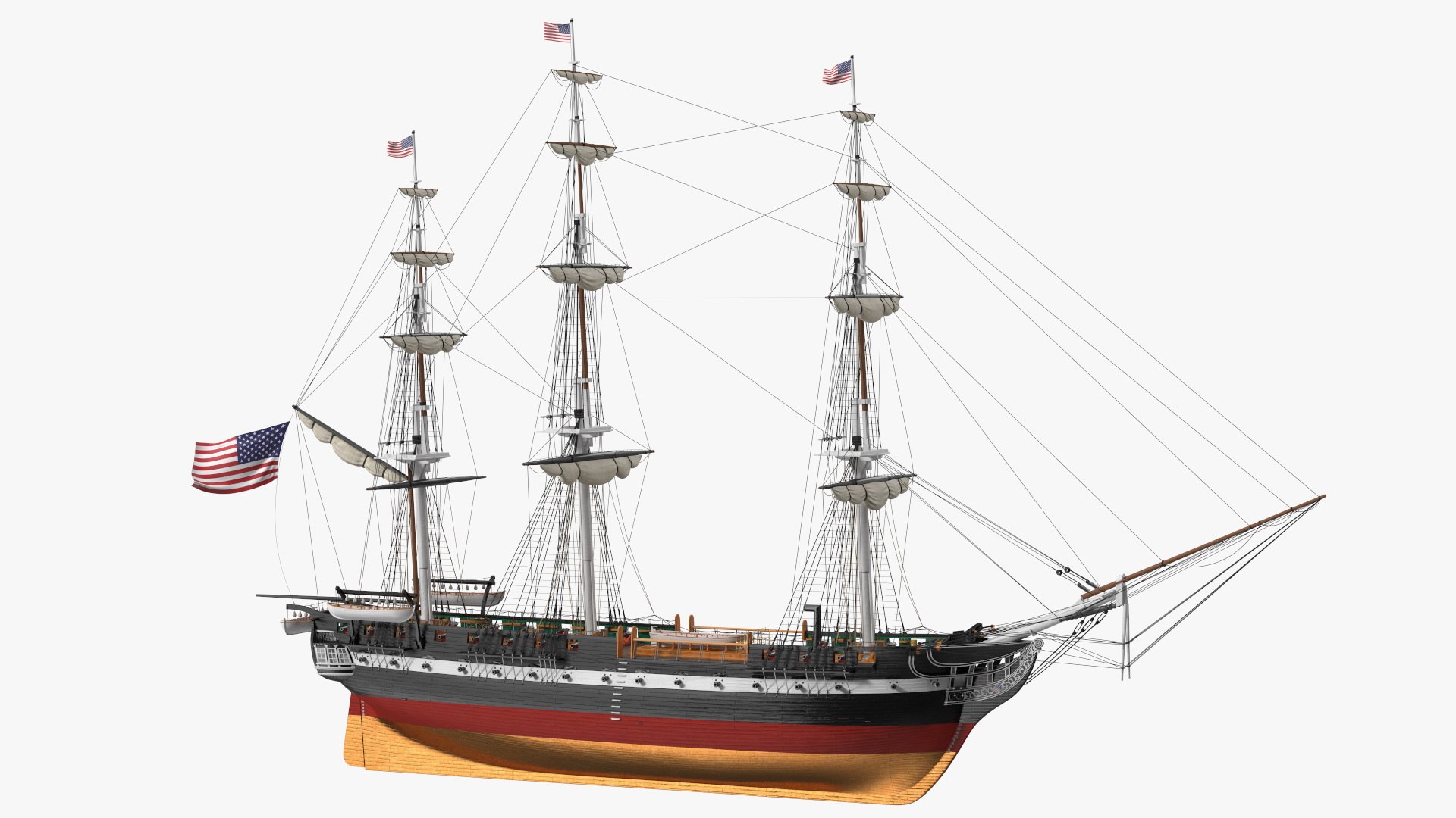 USS Constitution Heavy Frigate Retracted Sails 3D model preview
