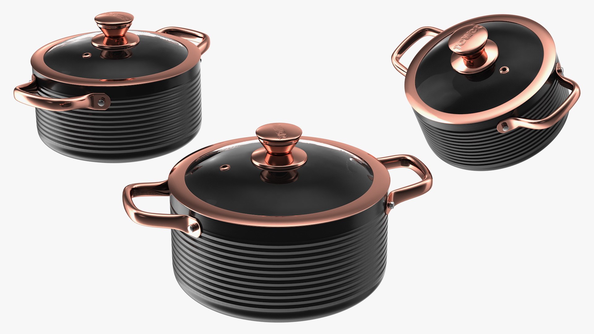 Tower Cooking Pot with Lid Set 3D model preview