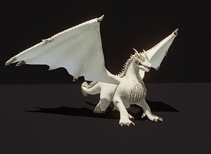 3D Realistic White Dragon Animated Low-poly 3D Model