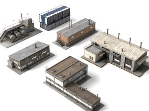Industrial Buildings Pack Factory Warehouse Facility PBR Collection