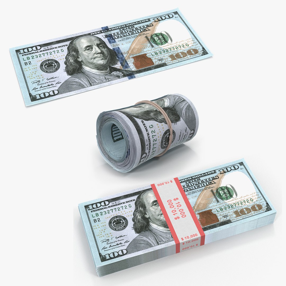 New 100 Dollar Bills 3D Models Collection 3D model preview