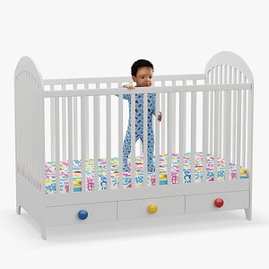 3D African Toddler Boy in Bed Standing