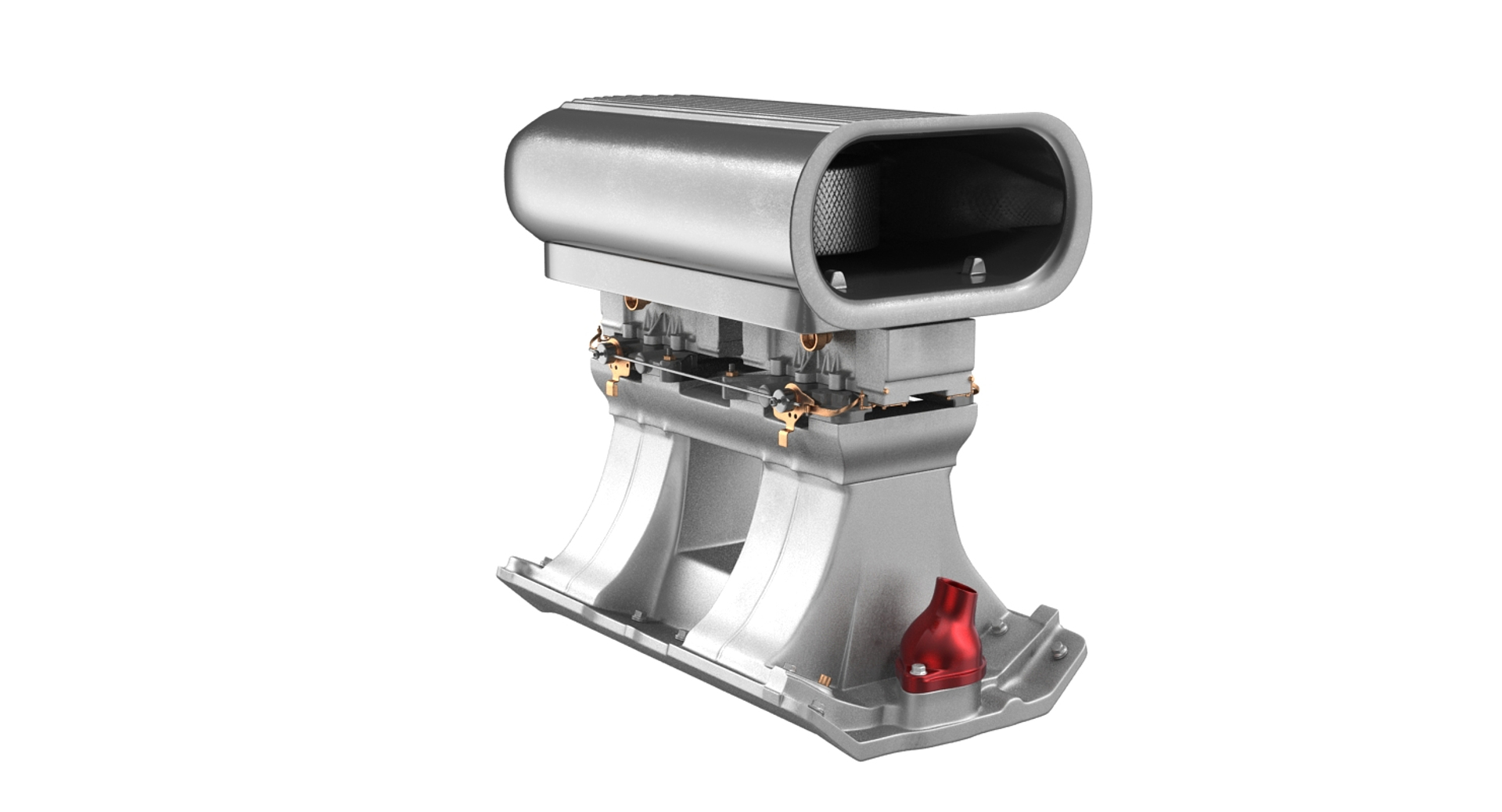 Red Engine With Supercharger Front View 3d Render On White