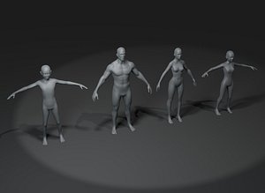 Human Body Base Mesh 3D Model Family Pack 20k Polygons model