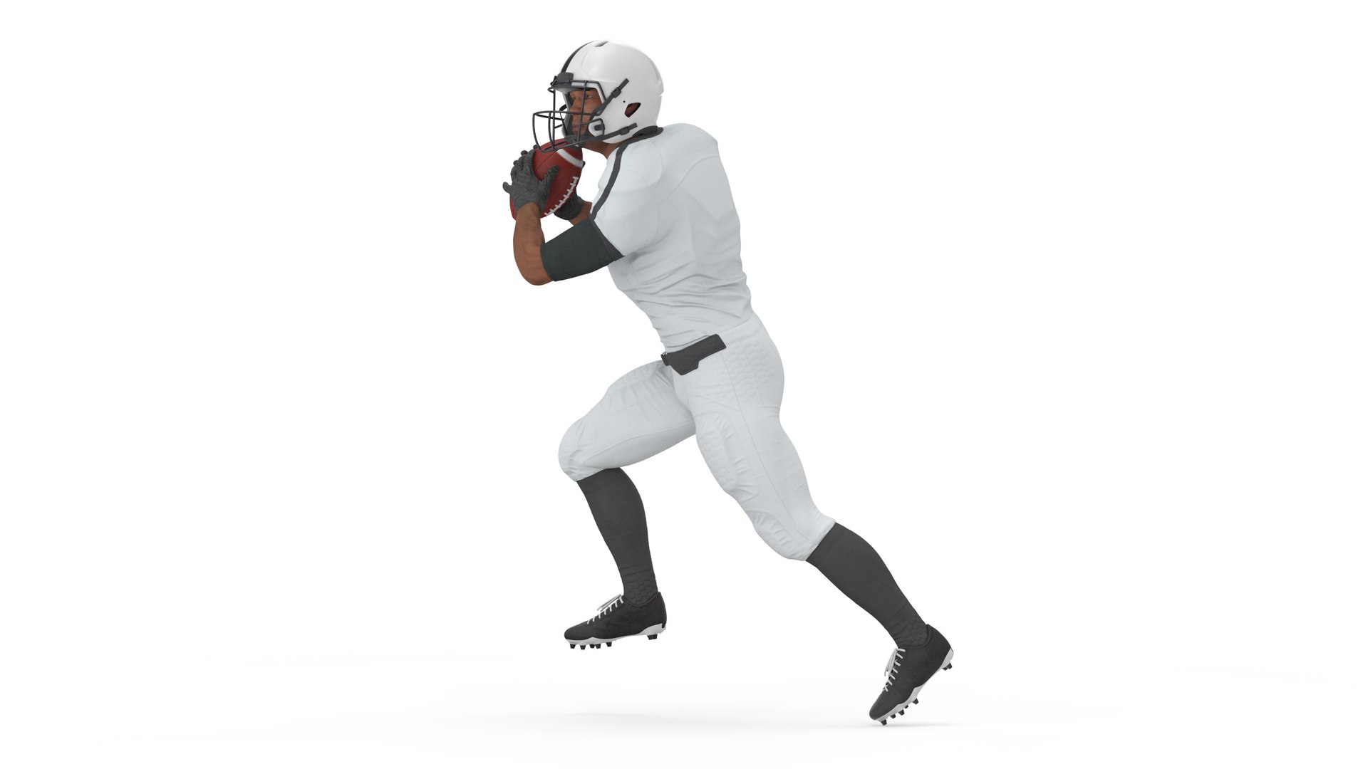 Black Man American Football Player White Uniform Running The Ball 3D model preview