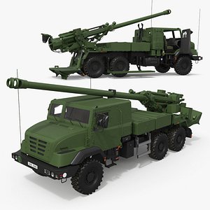 CAESAR Mobile Howitzer System On Wheeled Chassis Green Rigged for Cinema 4D 3D model