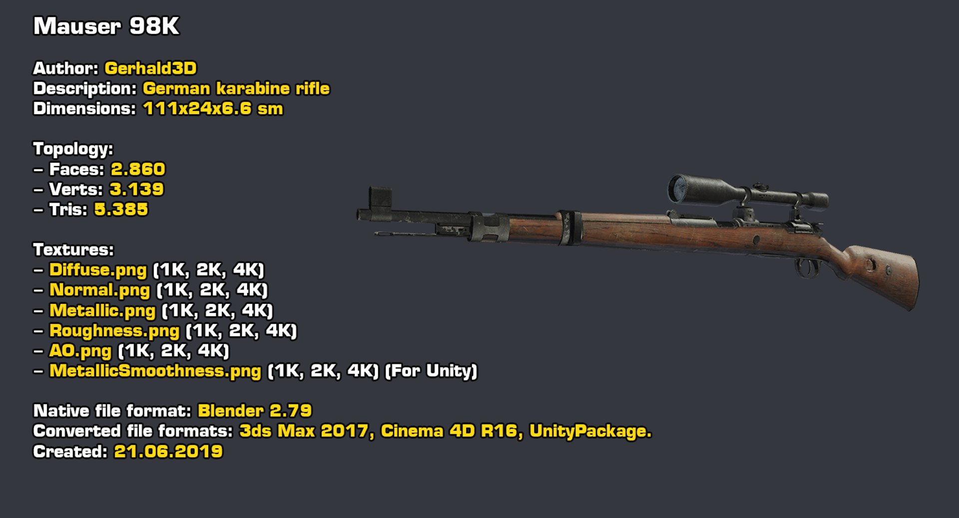 3D mauser 98k rifle model https://p.turbosquid.com/ts-thumb/zt/eiquPS/rZlfPGD3/stats/png/1561152860/1920x1080/fit_q87/5ae2e2c5dd3686a7e0b1f50a2423f1f819fef6c9/stats.jpg