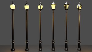 Pack of 6 street lamps 3D models