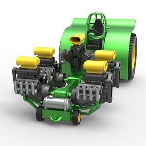 3D Diecast Pulling tractor with 5 engines V8 Version 5 Scale 1 to 25