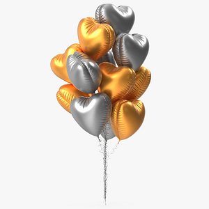 Gold and Silver Heart Foil Balloons 3D model