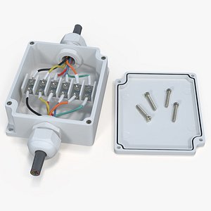 3D White Junction Box with 2 Wires
