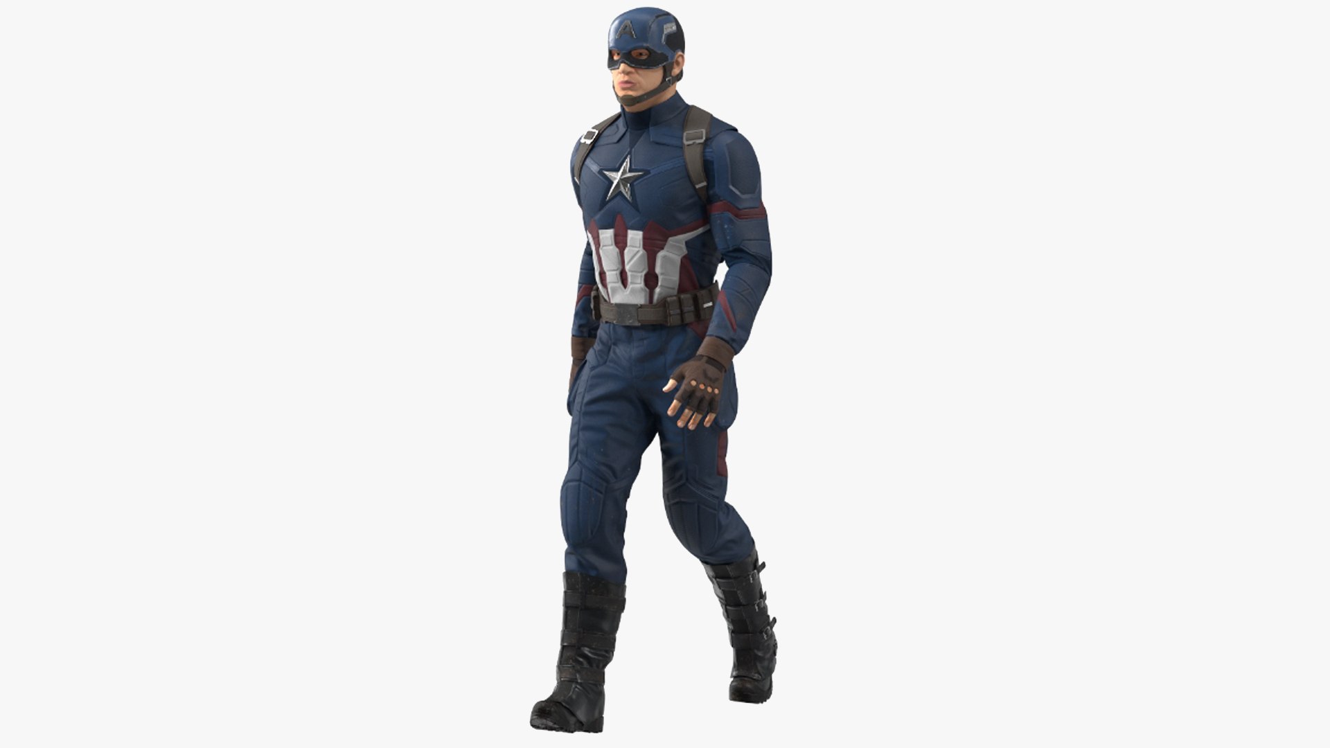 Character Captain America in Shabby Suit Rigged for Maya 3D model preview