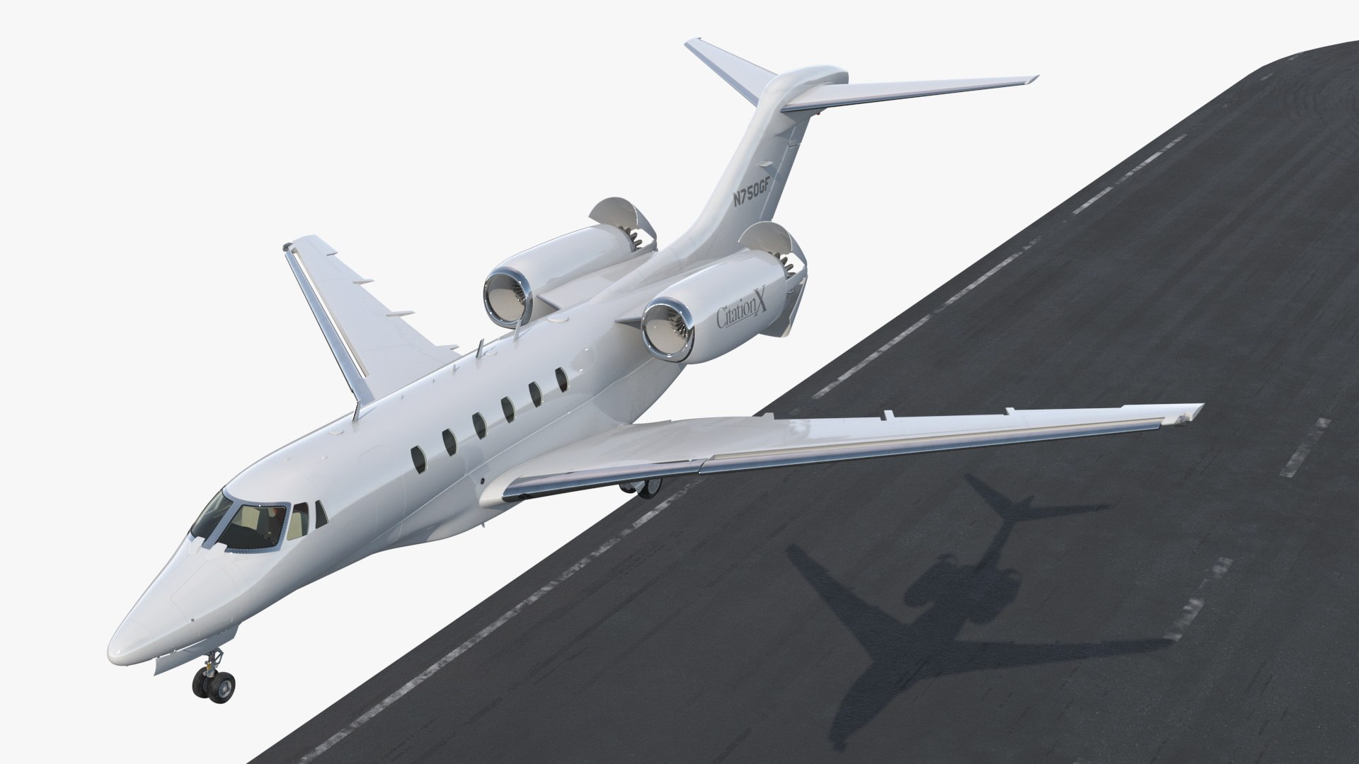 Cessna Citation X Jet Landing Animated Rigged 3D model preview