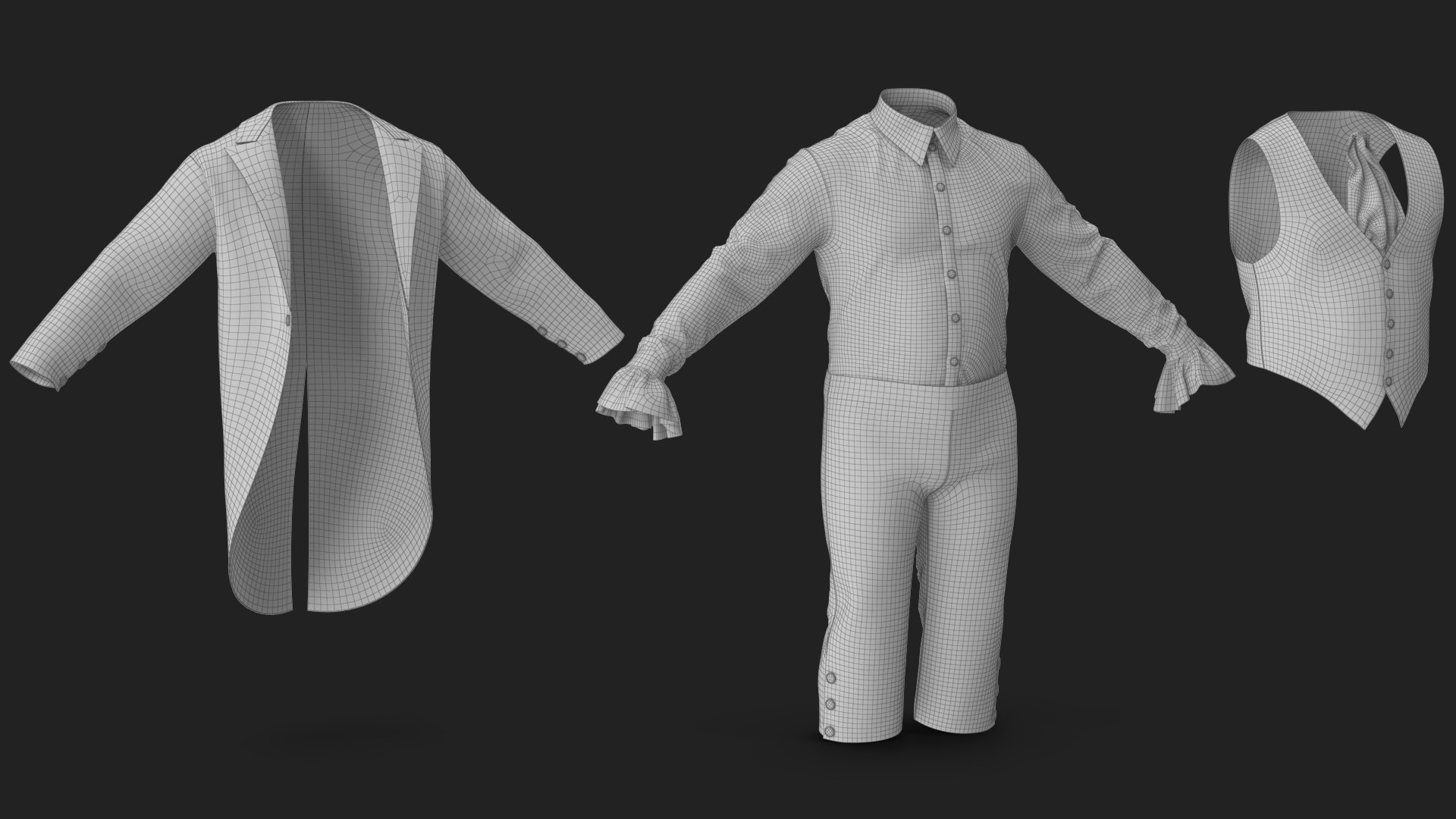 3D Tailcoat Suit model https://p.turbosquid.com/ts-thumb/zu/3ZDK14/tL/wireframe_06/jpg/1662698973/1920x1080/fit_q87/083f27f4743fd9101d5d6ba0554eb5484142bd21/wireframe_06.jpg