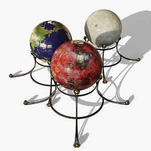 3D Earth moon and mars globe maps