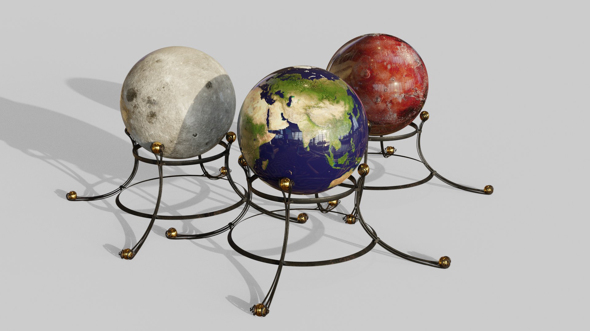 地球月球和火星地球地图3d模型