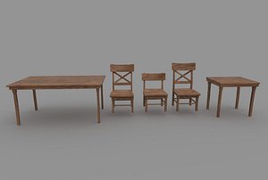 3D wood table chair