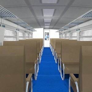 Low Poly Economy Class Train Wagon Interior 3D
