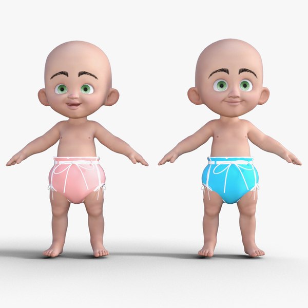 Cute Baby Boy and Girl 3D Cartoon Model model