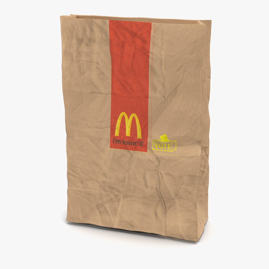 Crumpled Fast Food Paper Bag Mcdonalds 3D Model 3D model preview
