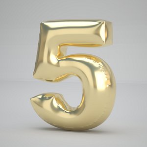 3D 5 Number Balloon Gold