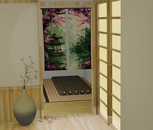 Temple Cherry Curtain - Sakura no tera maku 3D model