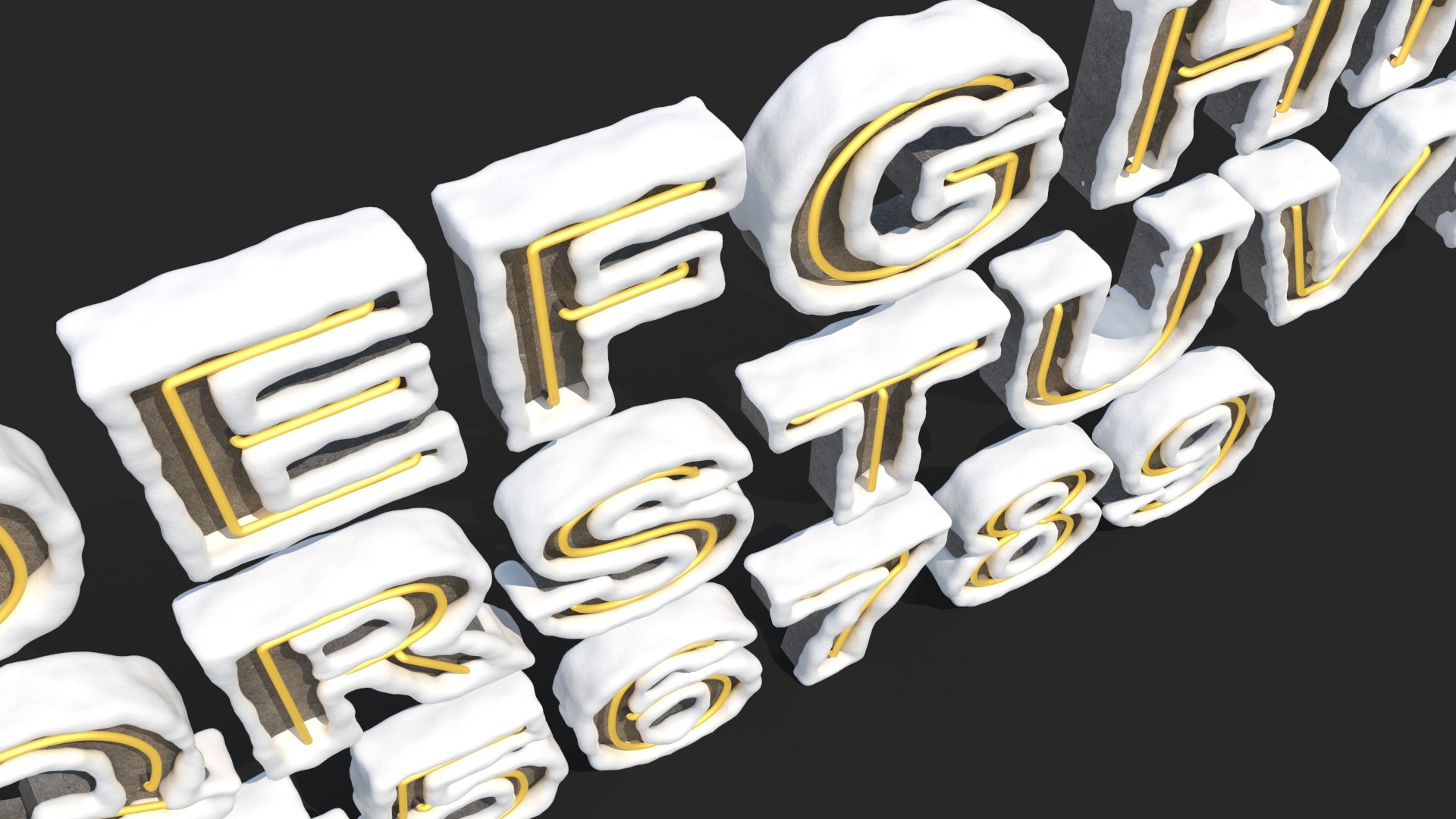 Snowy  Letter Neon 3D https://p.turbosquid.com/ts-thumb/zv/RnQdgl/D1/concreteletter_04/jpg/1645408674/1920x1080/fit_q87/4e648b5464c2ed61bafa08fc6f93be4f1bace993/concreteletter_04.jpg