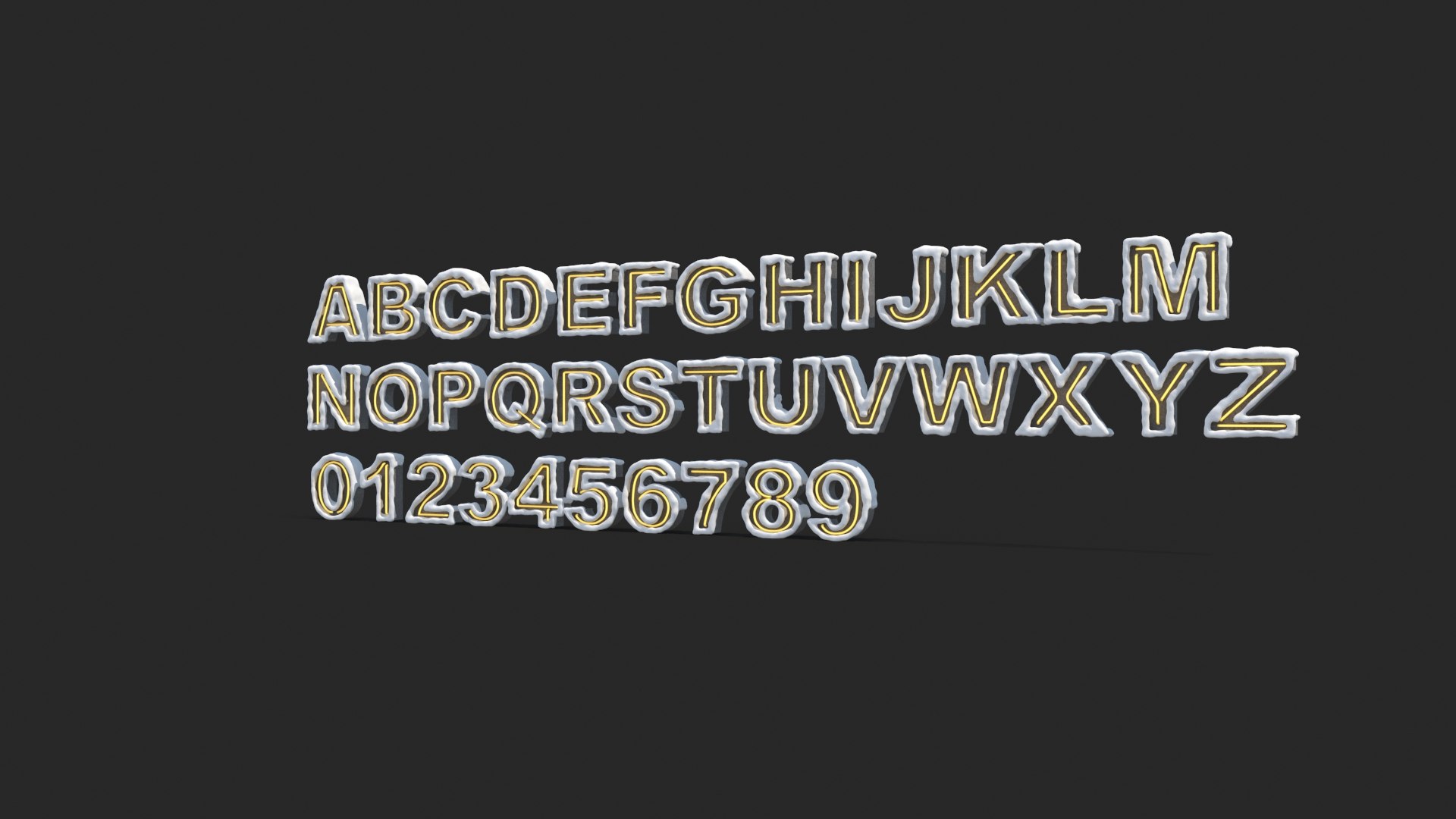 Snowy  Letter Neon 3D https://p.turbosquid.com/ts-thumb/zv/RnQdgl/Hf/concreteletter_12/jpg/1645409236/1920x1080/fit_q87/e3f2570ad5eea55eb2e56ed245d6ffb1d5c4d347/concreteletter_12.jpg
