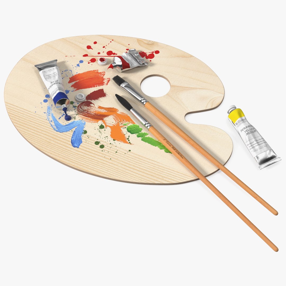 Paint Palette With Williamsburg Oil Paint 3D model preview