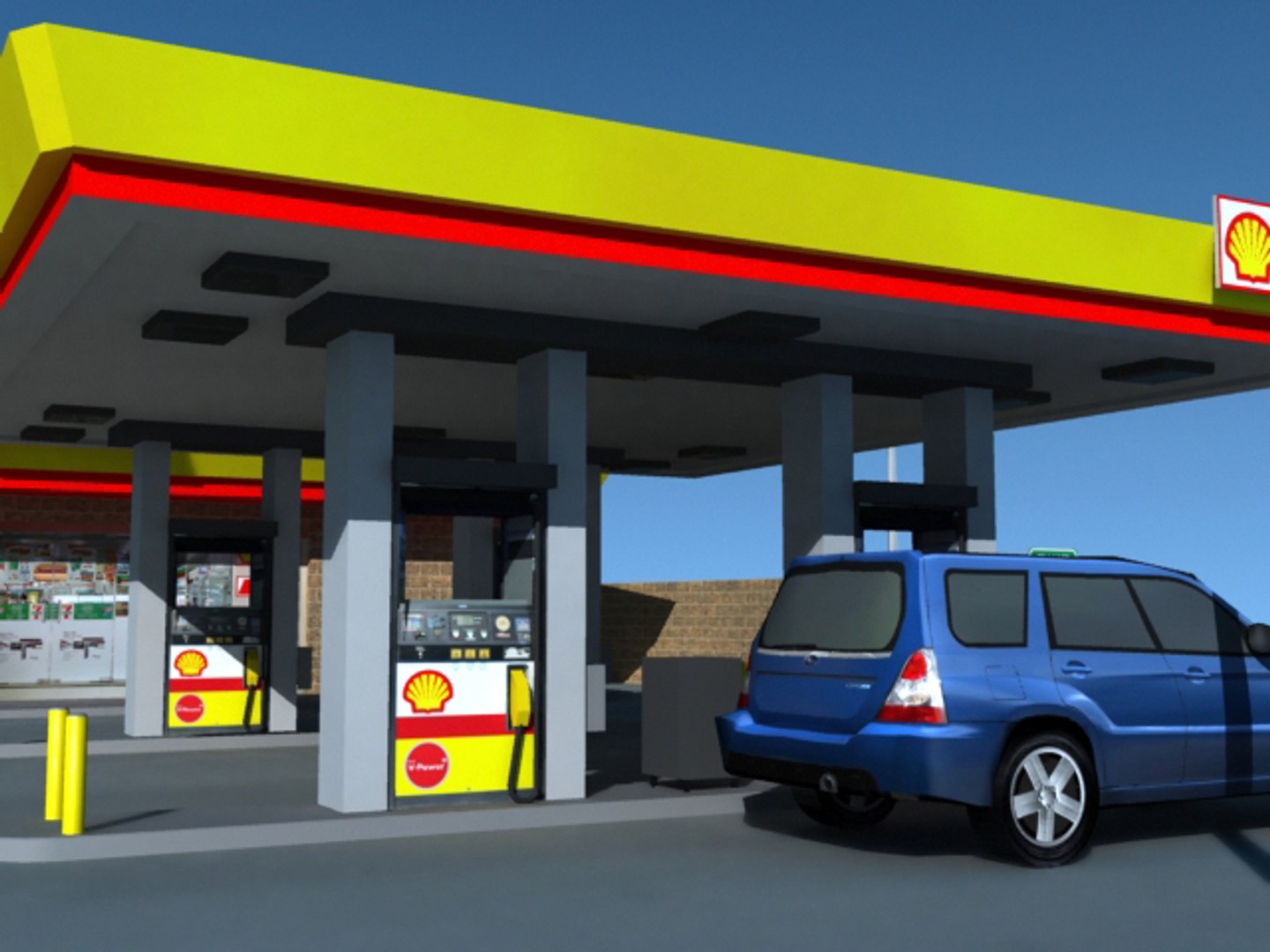 3d Model Shell Gas Station Impact
