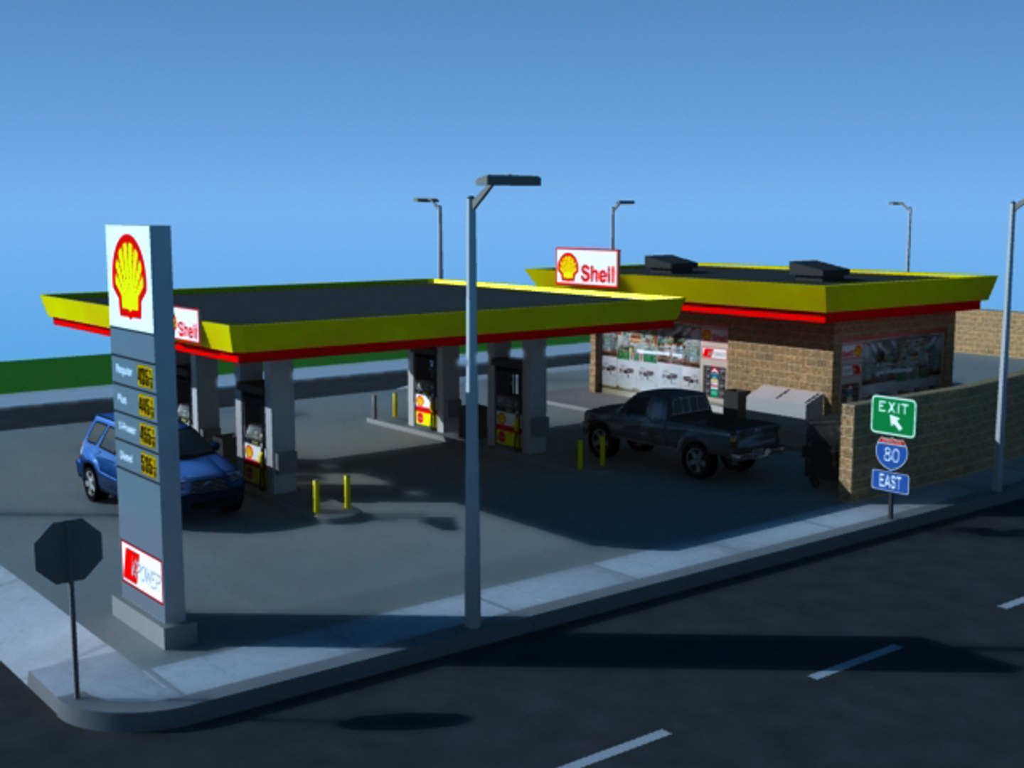 3d Model Shell Gas Station Impact