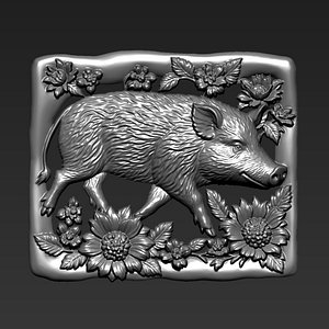 3D Pig Bas-relief