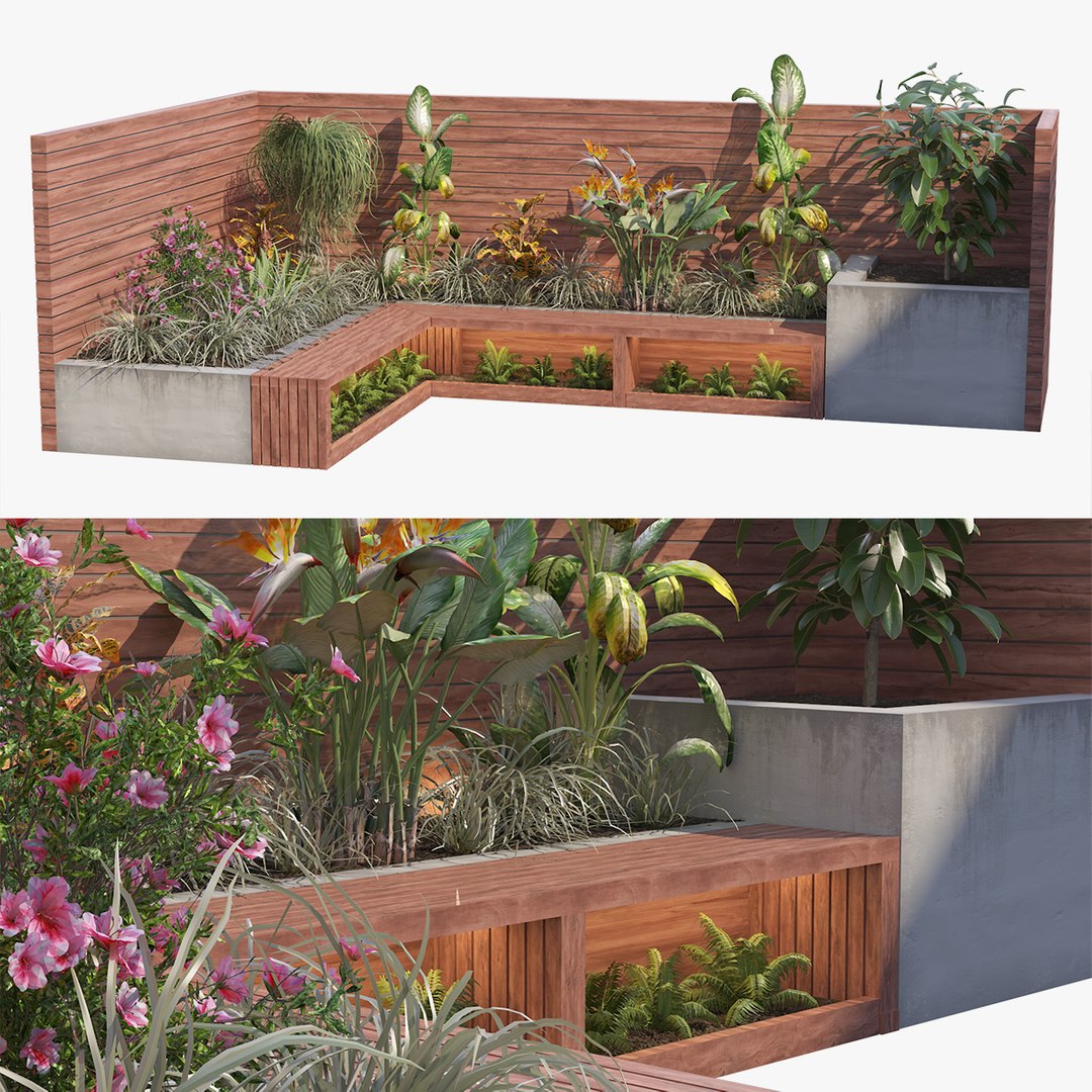 3D Corner Bench Seating With Planter Model - TurboSquid 1963856