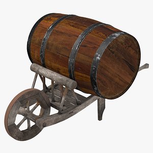 medieval wheelbarrow barrel 3d obj