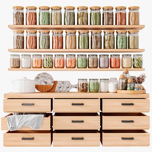Rack with spices groceries and other decor for the kitchen or restaurant 3D model