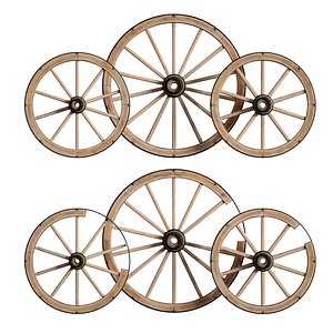 Wooden cart wheels set 3D model