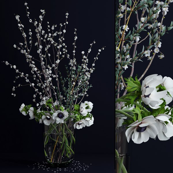 anemones branches flowers plants 3d model