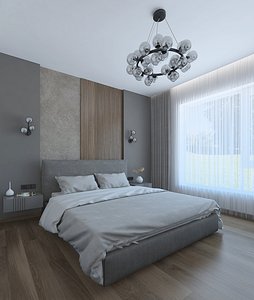 3D Nice bedroom with decorative wood wall model