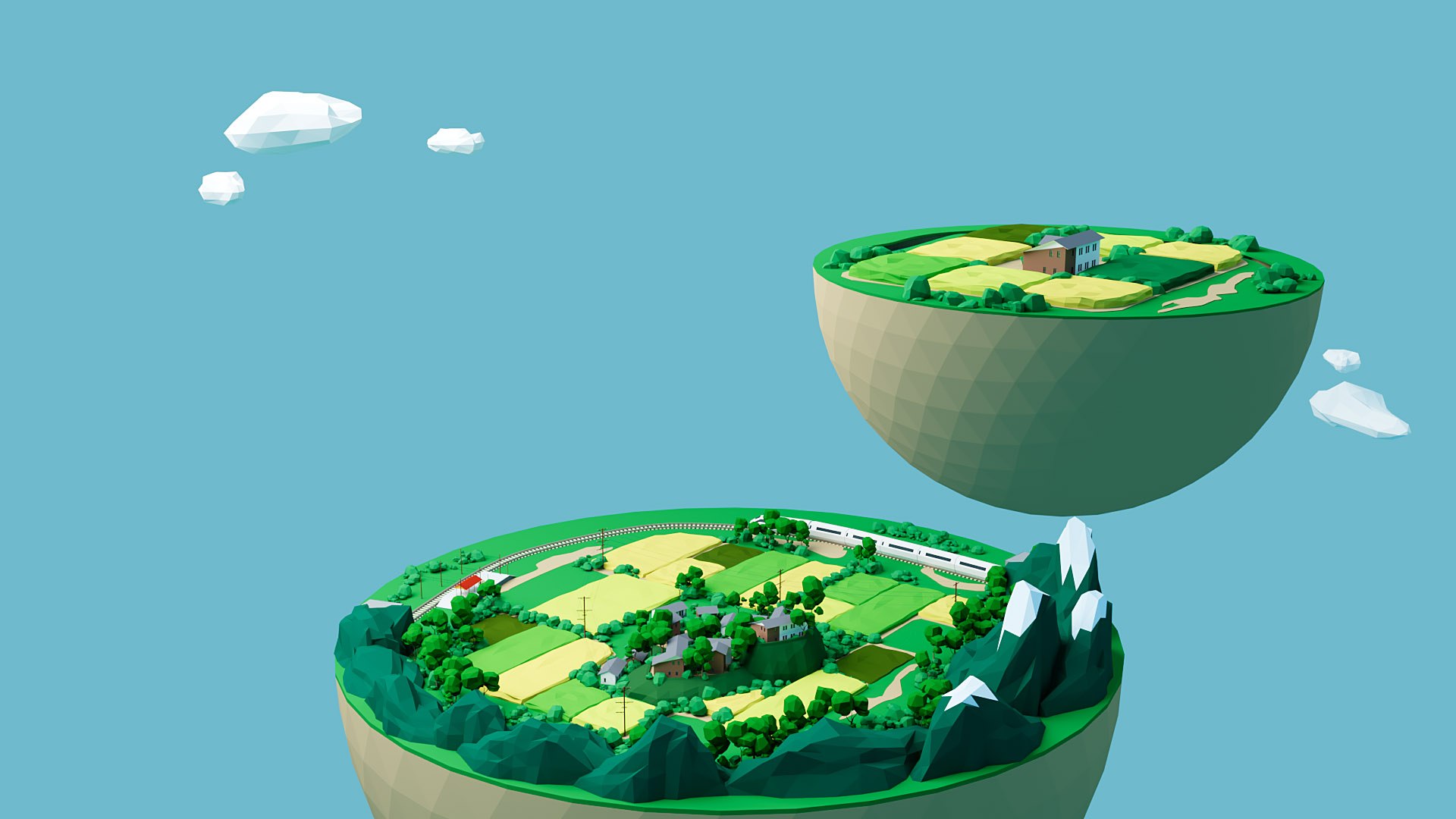 3D Rural Landscape And Low Poly Trees - TurboSquid 2266318