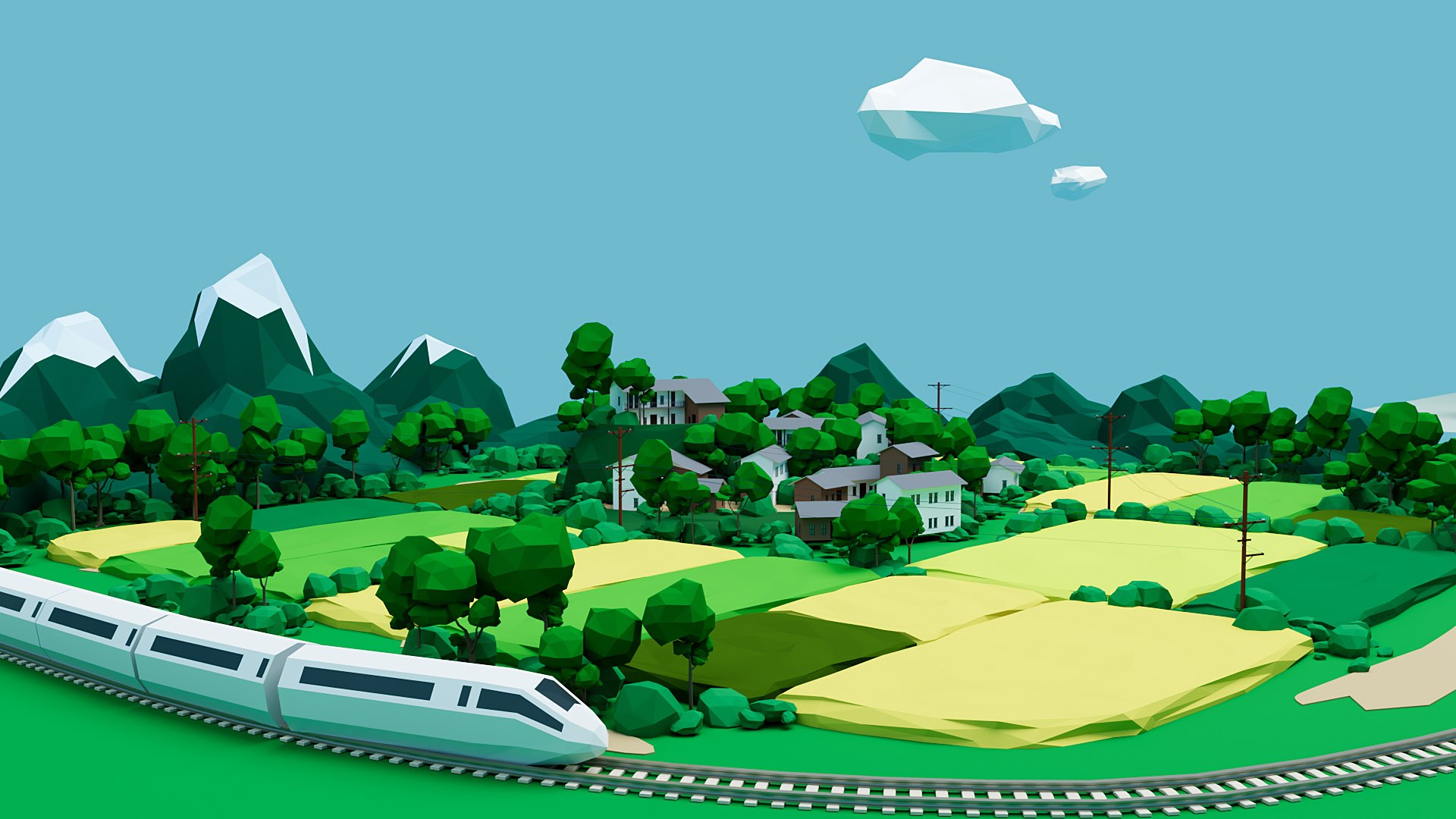 modelo 3d Paisaje rural y árboles de baja poligonización - TurboSquid ...