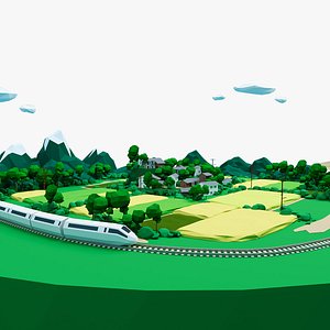 3D Rural landscape and low poly trees