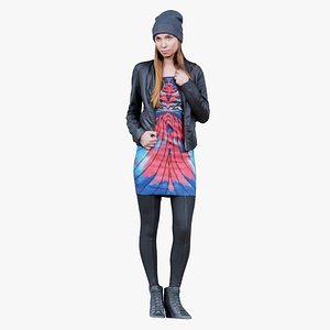 3D Woman in Bright Dress and Hat Remastered