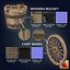 Barrels + Wooden Bucket + Cart Wheel