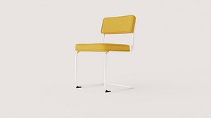 Yellow Corduroy Dining Chair with White Metal Sled Frame